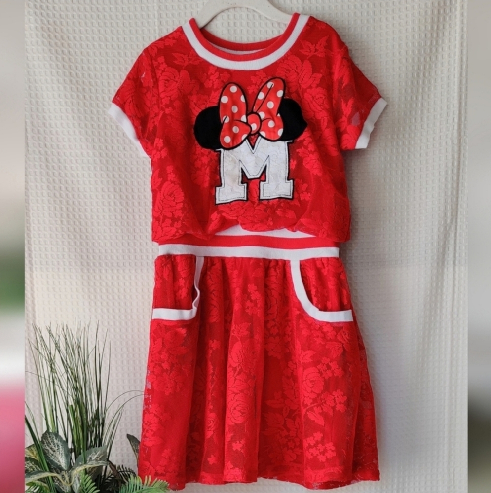 Disney Junior Minnie Mouse Little Girls Red Lace Dress Size 6X